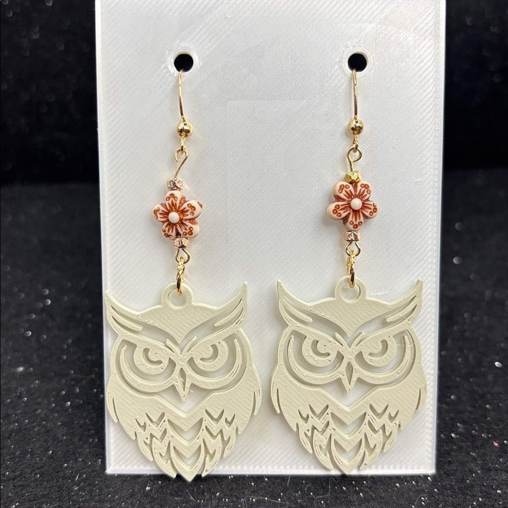Owl Dangle Earrings | Floral Connector Lightweight Boho Jewelry Gold-Tone Hooks - Picture 7 of 7